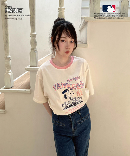 MIIA(ミーア)の「【MLB×PEANUTS】 Tシャツ(Tシャツ/カットソー・レディース・ホワイト/オフホワイト/ブラウン/ピンク・FREE)」の9枚目の写真