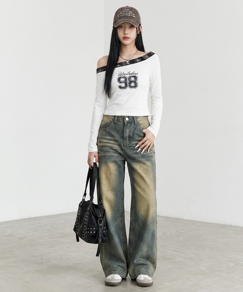 non-hedge(ノンヘッジ)の「迷彩切替ワンショルダーロンT(Tシャツ/カットソー・レディース・ブラック/チャコールグレー/オフホワイト/カーキ・FREE)」の19枚目の写真