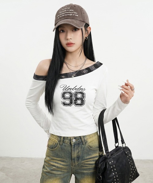 non-hedge(ノンヘッジ)の「迷彩切替ワンショルダーロンT(Tシャツ/カットソー・レディース・ブラック/チャコールグレー/オフホワイト/カーキ・FREE)」の21枚目の写真