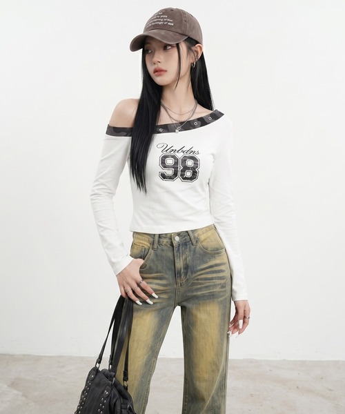 non-hedge(ノンヘッジ)の「迷彩切替ワンショルダーロンT(Tシャツ/カットソー・レディース・ブラック/チャコールグレー/オフホワイト/カーキ・FREE)」の22枚目の写真