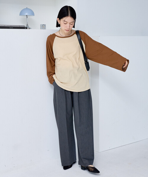 FREAK'S STORE（フリークスストア）の「シアーラグランTシャツ/シアーTシャツ（Tシャツ/カットソー・レディース・ネイビー/キャメル/パープル/ブラック・ﾌﾘ-）」の6枚目の写真