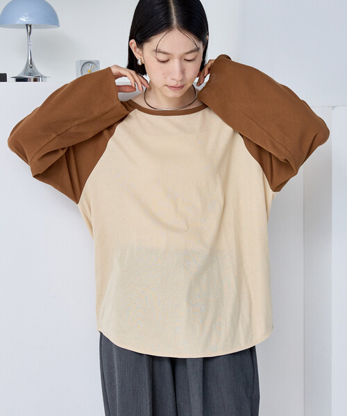 FREAK'S STORE（フリークスストア）の「シアーラグランTシャツ/シアーTシャツ（Tシャツ/カットソー・レディース・ネイビー/キャメル/パープル/ブラック・ﾌﾘ-）」の9枚目の写真