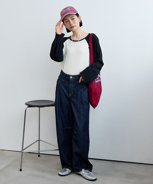 FREAK'S STORE（フリークスストア）の「シアーラグランTシャツ/シアーTシャツ（Tシャツ/カットソー・レディース・ネイビー/キャメル/パープル/ブラック・ﾌﾘ-）」の22枚目の写真