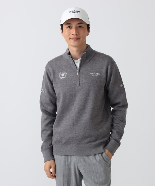 BEAMS GOLF(ビームスゴルフ)の「PURPLE LABEL / リターンブリティッシュ ハーフジップ ニット(ニット/セーター・メンズ・グレー/レッド系その他7/ネイビー・L/M/XL)」の2枚目の写真