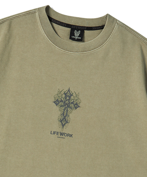 LIFE WORK(ライフワーク)の「十字架プリントダイング半袖Tシャツ(Tシャツ/カットソー・メンズ・チャコールグレー/カーキ・M/L)」の4枚目の写真