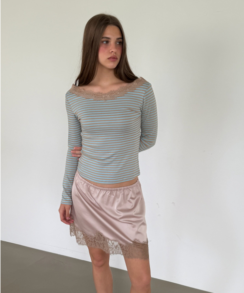 ASURA(アスラ)の「NECK LACE LONG SLEEVE T (SOFT BLUE+BEIGE STRIPE)(Tシャツ/カットソー・レディース・その他・OS)」の3枚目の写真