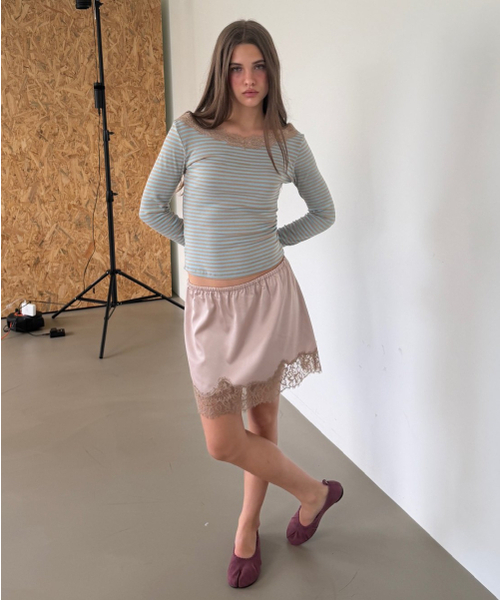 ASURA(アスラ)の「NECK LACE LONG SLEEVE T (SOFT BLUE+BEIGE STRIPE)(Tシャツ/カットソー・レディース・その他・OS)」の6枚目の写真