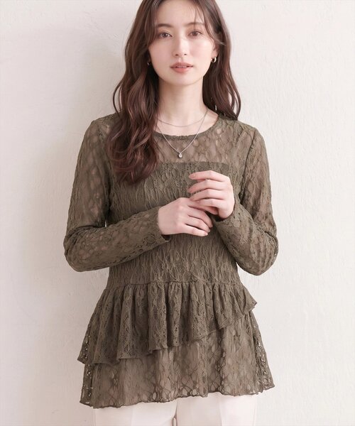 natural couture（ナチュラルクチュール）の「総レースティアードTOPS（Tシャツ/カットソー・レディース・ブラック/ブラウン/オフホワイト/ドット・FREE）」の4枚目の写真