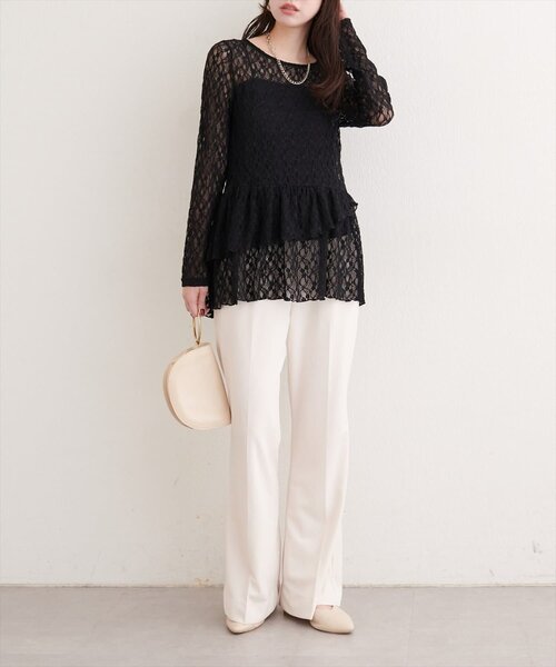 natural couture（ナチュラルクチュール）の「総レースティアードTOPS（Tシャツ/カットソー・レディース・ブラック/ブラウン/オフホワイト/ドット・FREE）」の22枚目の写真