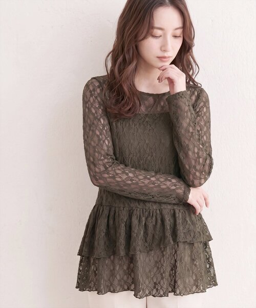 natural couture（ナチュラルクチュール）の「総レースティアードTOPS（Tシャツ/カットソー・レディース・ブラック/ブラウン/オフホワイト/ドット・FREE）」の20枚目の写真