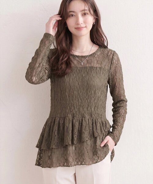 natural couture（ナチュラルクチュール）の「総レースティアードTOPS（Tシャツ/カットソー・レディース・ブラック/ブラウン/オフホワイト/ドット・FREE）」の19枚目の写真