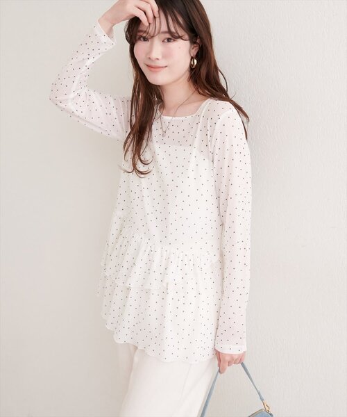 natural couture（ナチュラルクチュール）の「総レースティアードTOPS（Tシャツ/カットソー・レディース・ブラック/ブラウン/オフホワイト/ドット・FREE）」の16枚目の写真
