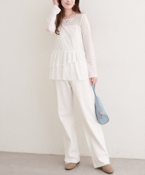 natural couture（ナチュラルクチュール）の「総レースティアードTOPS（Tシャツ/カットソー・レディース・ブラック/ブラウン/オフホワイト/ドット・FREE）」の14枚目の写真