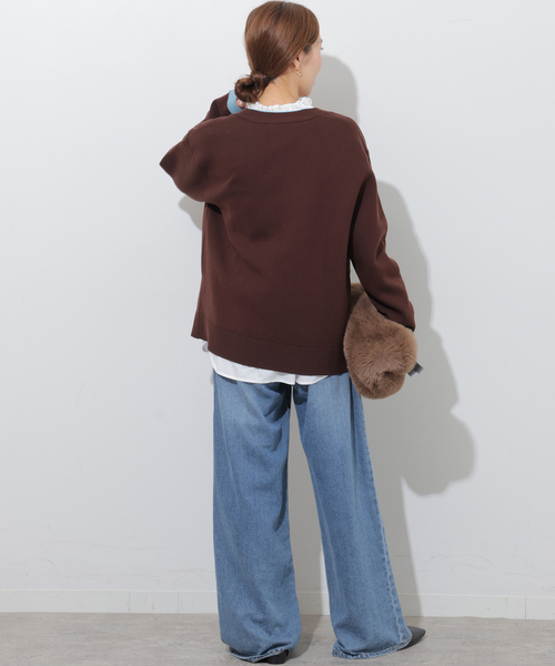 JOURNAL STANDARD relume(ジャーナルスタンダード レリューム)の「ダブルニットコントラストVネックカーディガン(カーディガン/ボレロ・レディース・ブラウン/ネイビー・FREE)」の5枚目の写真