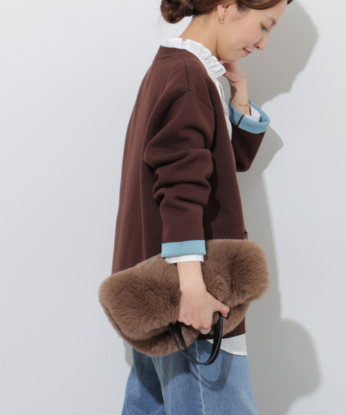 JOURNAL STANDARD relume(ジャーナルスタンダード レリューム)の「ダブルニットコントラストVネックカーディガン(カーディガン/ボレロ・レディース・ブラウン/ネイビー・FREE)」の8枚目の写真