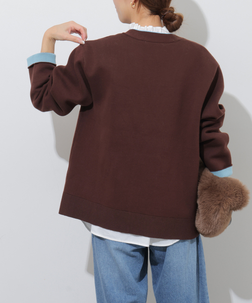 JOURNAL STANDARD relume(ジャーナルスタンダード レリューム)の「ダブルニットコントラストVネックカーディガン(カーディガン/ボレロ・レディース・ブラウン/ネイビー・FREE)」の9枚目の写真