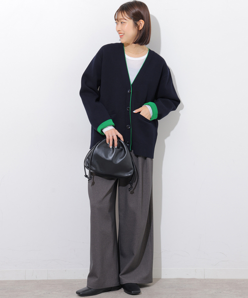 JOURNAL STANDARD relume(ジャーナルスタンダード レリューム)の「ダブルニットコントラストVネックカーディガン(カーディガン/ボレロ・レディース・ブラウン/ネイビー・FREE)」の10枚目の写真