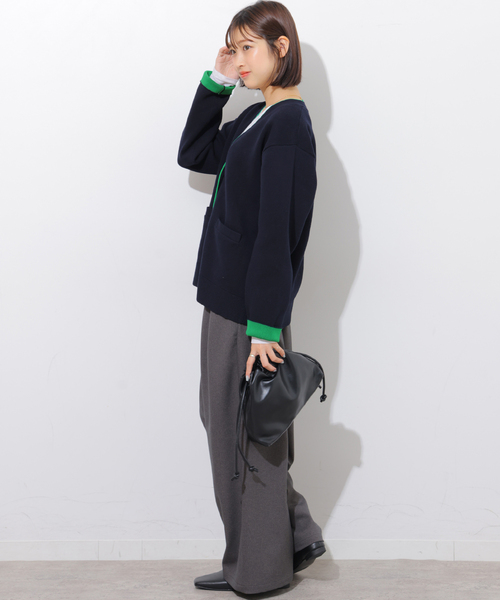 JOURNAL STANDARD relume(ジャーナルスタンダード レリューム)の「ダブルニットコントラストVネックカーディガン(カーディガン/ボレロ・レディース・ブラウン/ネイビー・FREE)」の11枚目の写真