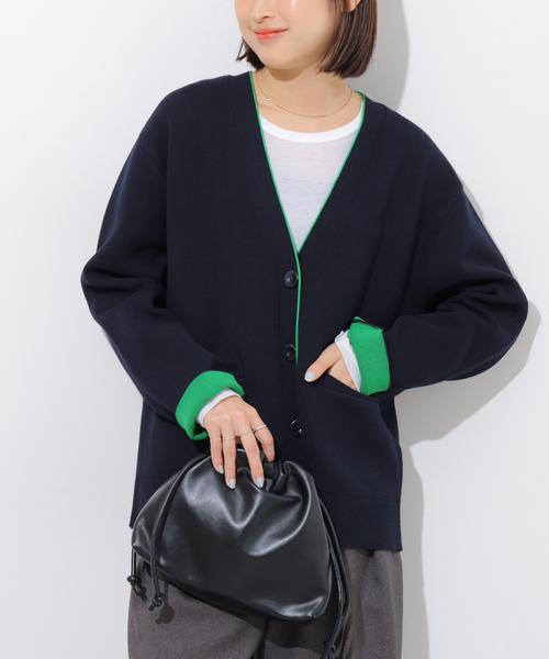 JOURNAL STANDARD relume(ジャーナルスタンダード レリューム)の「ダブルニットコントラストVネックカーディガン(カーディガン/ボレロ・レディース・ブラウン/ネイビー・FREE)」の13枚目の写真