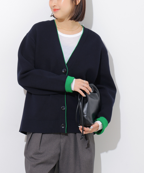 JOURNAL STANDARD relume(ジャーナルスタンダード レリューム)の「ダブルニットコントラストVネックカーディガン(カーディガン/ボレロ・レディース・ブラウン/ネイビー・FREE)」の14枚目の写真