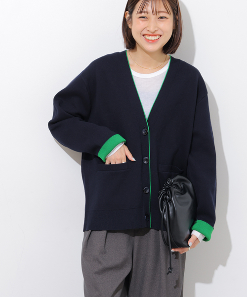 JOURNAL STANDARD relume(ジャーナルスタンダード レリューム)の「ダブルニットコントラストVネックカーディガン(カーディガン/ボレロ・レディース・ブラウン/ネイビー・FREE)」の15枚目の写真