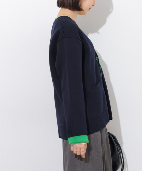 JOURNAL STANDARD relume(ジャーナルスタンダード レリューム)の「ダブルニットコントラストVネックカーディガン(カーディガン/ボレロ・レディース・ブラウン/ネイビー・FREE)」の16枚目の写真