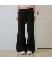 Wide Waistband Fleece Bootcut Pants [Black]