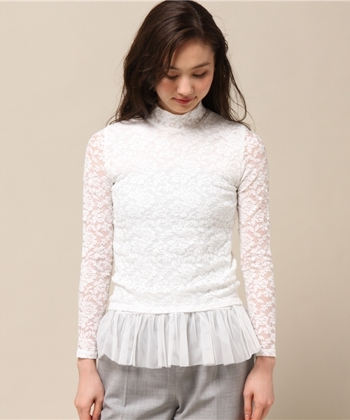 GUILD PRIME（ギルドプライム）の「【GUILD PRIME】WOMENS レースハイネックプルオーバー（Tシャツ/カットソー・レディース・ホワイト・34/36）」の2枚目の写真