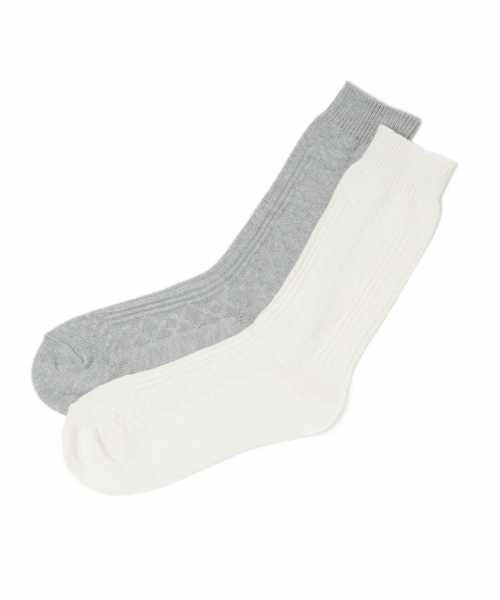 GLOBAL WORK（グローバルワーク）の「【2足セット】ケーブルクルーソックス/727277（ソックス/靴下・メンズ・ネイビー/ブルー/ホワイト系その他・FREE）」の2枚目の写真