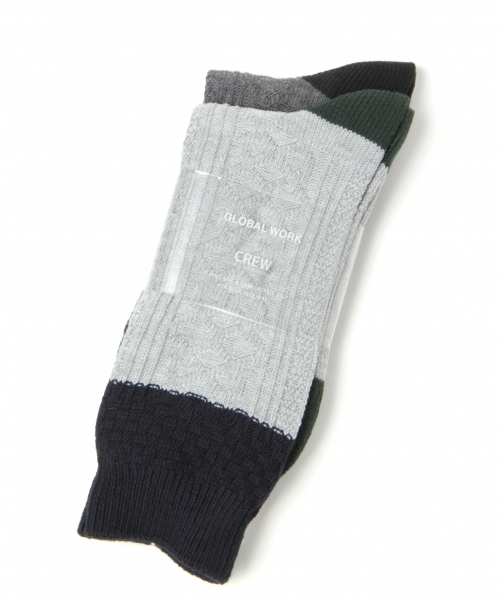 GLOBAL WORK（グローバルワーク）の「【2足セット】ケーブルクルーソックス/727277（ソックス/靴下・メンズ・ネイビー/ブルー/ホワイト系その他・FREE）」の4枚目の写真