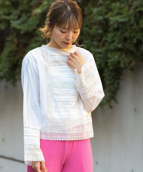 Another Edition（アナザーエディション）の「リバーレースプルオーバー ◆（シャツ/ブラウス・レディース・オフホワイト/ブラック/ケリー・フリー）」の2枚目の写真