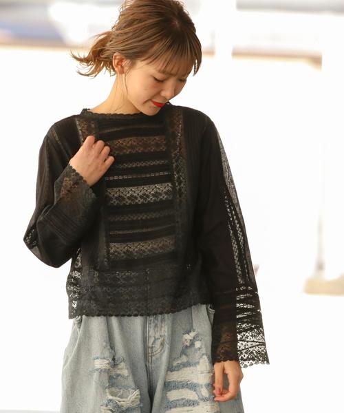 Another Edition（アナザーエディション）の「リバーレースプルオーバー ◆（シャツ/ブラウス・レディース・オフホワイト/ブラック/ケリー・フリー）」の3枚目の写真