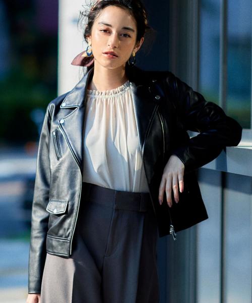 green label relaxing（グリーンレーベルリラクシング）の「◆FM SHEEPレザー ライダースジャケット ◆（ライダースジャケット・レディース・ブラック/ベージュ・40/42/34/38/36/44/46）」の4枚目の写真