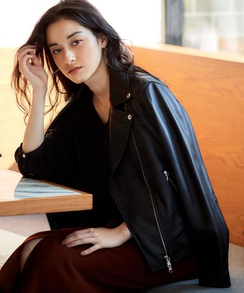 green label relaxing（グリーンレーベルリラクシング）の「◆FM SHEEPレザー ライダースジャケット ◆（ライダースジャケット・レディース・ブラック/ベージュ・40/42/34/38/36/44/46）」の5枚目の写真