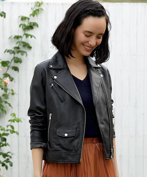 green label relaxing（グリーンレーベルリラクシング）の「◆FM SHEEPレザー ライダースジャケット ◆（ライダースジャケット・レディース・ブラック/ベージュ・40/42/34/38/36/44/46）」の6枚目の写真