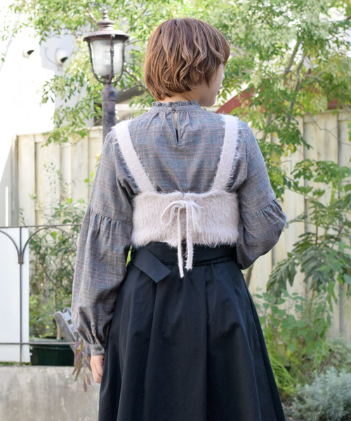 w closet（ダブルクローゼット）の「フェザーヤーンニットビスチェ（キャミソール・レディース・ピンク/キャメル/ピンクベージュ・FREE）」の7枚目の写真