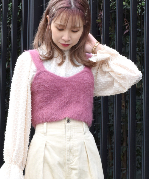 w closet（ダブルクローゼット）の「フェザーヤーンニットビスチェ（キャミソール・レディース・ピンク/キャメル/ピンクベージュ・FREE）」の10枚目の写真