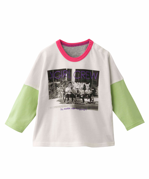 X-girl Stages（エックスガールステージス）の「BIG L/S TOP “ANIMAL HEADS” (4T～7T)（Tシャツ/カットソー・キッズ・マルチ/ブラック/ピンク・4T/5T/6T/7T）」の3枚目の写真