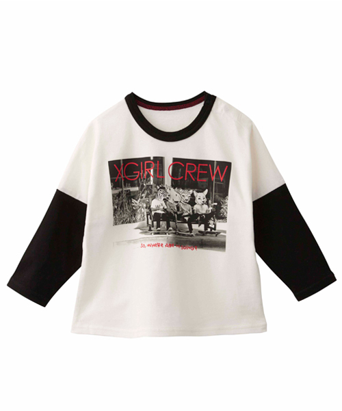 X-girl Stages（エックスガールステージス）の「BIG L/S TOP “ANIMAL HEADS” (4T～7T)（Tシャツ/カットソー・キッズ・マルチ/ブラック/ピンク・4T/5T/6T/7T）」の2枚目の写真