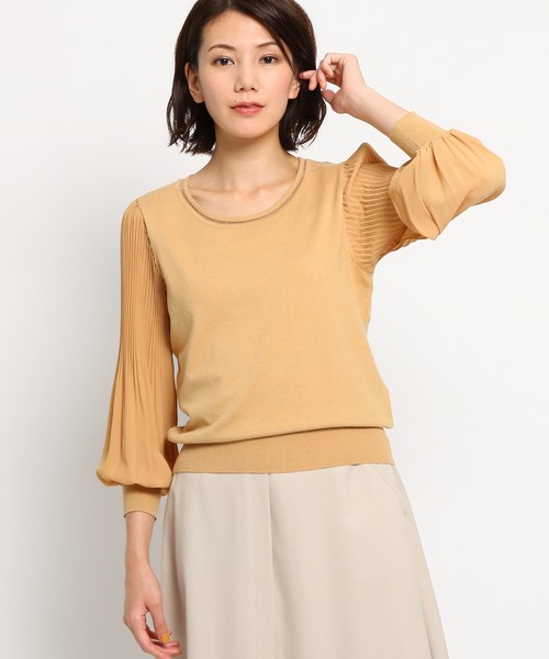 Sunauna(スーナウーナ)の「【洗える】シフォンスリーブニット(Tシャツ/カットソー・レディース・ネイビー/ブラウン/ピンク/ブルー/キャメル/ピンク系1・40/38/34)」の4枚目の写真