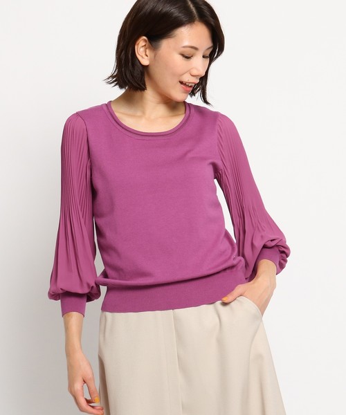 Sunauna(スーナウーナ)の「【洗える】シフォンスリーブニット(Tシャツ/カットソー・レディース・ネイビー/ブラウン/ピンク/ブルー/キャメル/ピンク系1・40/38/34)」の5枚目の写真