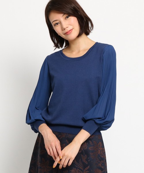 Sunauna(スーナウーナ)の「【洗える】シフォンスリーブニット(Tシャツ/カットソー・レディース・ネイビー/ブラウン/ピンク/ブルー/キャメル/ピンク系1・40/38/34)」の3枚目の写真