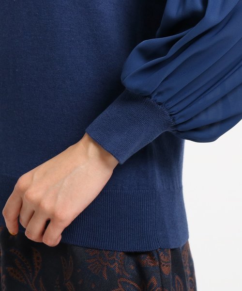 Sunauna(スーナウーナ)の「【洗える】シフォンスリーブニット(Tシャツ/カットソー・レディース・ネイビー/ブラウン/ピンク/ブルー/キャメル/ピンク系1・40/38/34)」の11枚目の写真