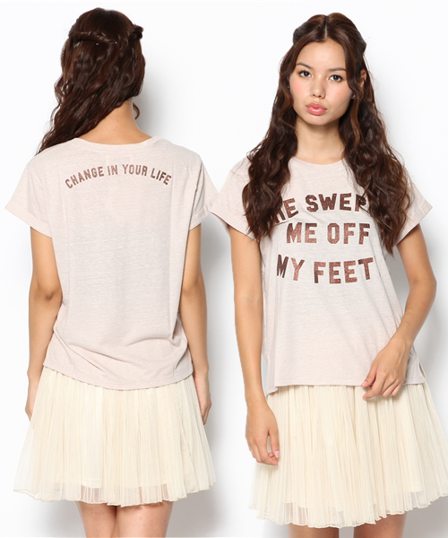 LAGUNAMOON(ラグナムーン)の「ShinyメッセージTシャツ(Tシャツ/カットソー・レディース・グレー/ホワイト/ベージュ・FREE)」の1枚目の写真