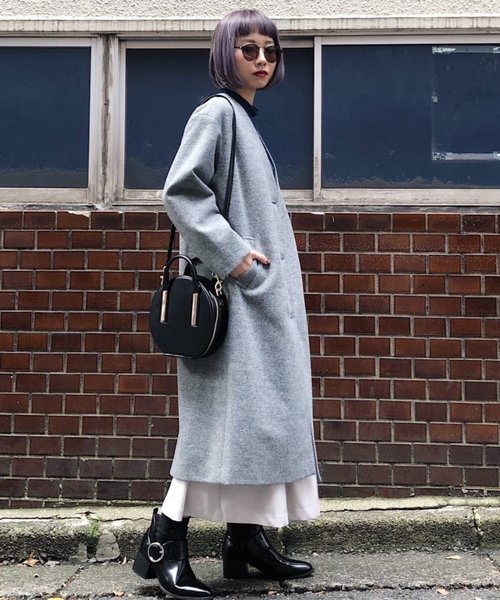 PAGEBOY（ページボーイ）の「【春袋】ノーカラーロングマキシコート（ノーカラージャケット・レディース・ブラック/レンガ/トップグレー/グレイッシュベージュ・SMALL/MEDIUM）」の15枚目の写真