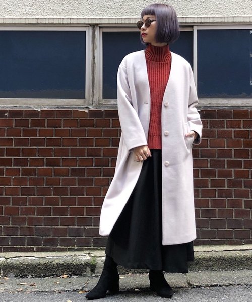 PAGEBOY（ページボーイ）の「【春袋】ノーカラーロングマキシコート（ノーカラージャケット・レディース・ブラック/レンガ/トップグレー/グレイッシュベージュ・SMALL/MEDIUM）」の16枚目の写真