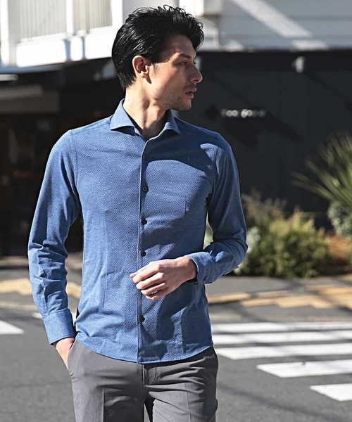 MICHEL KLEIN HOMME (ミッシェルクランオム)の「シャツ(ハニカムWフェイス)(シャツ/ブラウス・メンズ・ライトブルー/レッド/ダークネイビー/ブルー・46/48/51)」の19枚目の写真