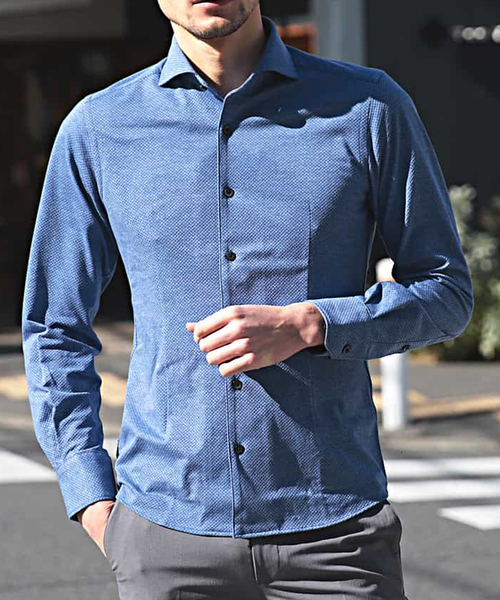 MICHEL KLEIN HOMME (ミッシェルクランオム)の「シャツ(ハニカムWフェイス)(シャツ/ブラウス・メンズ・ライトブルー/レッド/ダークネイビー/ブルー・46/48/51)」の3枚目の写真