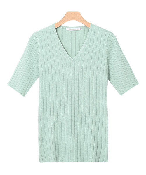 Pierrot（ピエロ）の「ネックが選べるウォッシャブル半袖リブニット（ニット/セーター・レディース・オフホワイト/ブラック系その他/グリーン系その他/ピンク系その他/ブルー系その他2/ピンク系その他4/グレー/ホワイト系その他/ベージュ系その他/パープル系その他/グリーン系その他2/ピンク系その他3/ブラック/グリーン/グレー系その他/ブルー系その他/ネイビー/ミント/ブラウン系その他/ライトパープル/ブラウン系その他2/ピンク系その他2/ピンク系その他6/ライトベージュ/ブルー系その他3/ピンク系その他5/レッド系その他/ボルドー/ブルー系その他4/ブルー系その他5・M/L）」の15枚目の写真