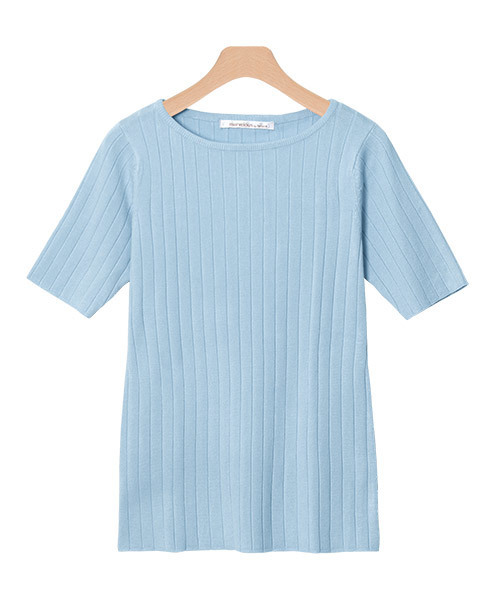 Pierrot（ピエロ）の「ネックが選べるウォッシャブル半袖リブニット（ニット/セーター・レディース・オフホワイト/ブラック系その他/グリーン系その他/ピンク系その他/ブルー系その他2/ピンク系その他4/グレー/ホワイト系その他/ベージュ系その他/パープル系その他/グリーン系その他2/ピンク系その他3/ブラック/グリーン/グレー系その他/ブルー系その他/ネイビー/ミント/ブラウン系その他/ライトパープル/ブラウン系その他2/ピンク系その他2/ピンク系その他6/ライトベージュ/ブルー系その他3/ピンク系その他5/レッド系その他/ボルドー/ブルー系その他4/ブルー系その他5・M/L）」の18枚目の写真